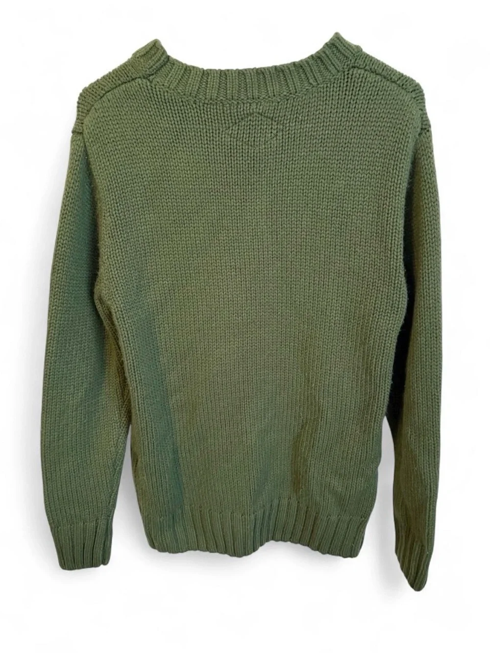 Men's Olive Green Crewneck Sweater with Cream Graphic Yeti
